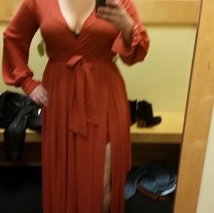 Windsor Double Slit Dress-Rust colored